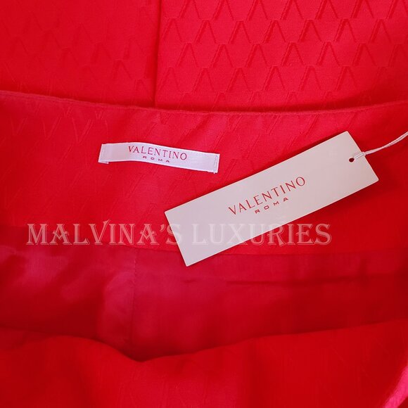 VALENTINO ROMA SKIRT RED COTTON V SIGNATURE LOGO PRINT PENCIL KNEE LENGTH 48 14 - Picture 6 of 9